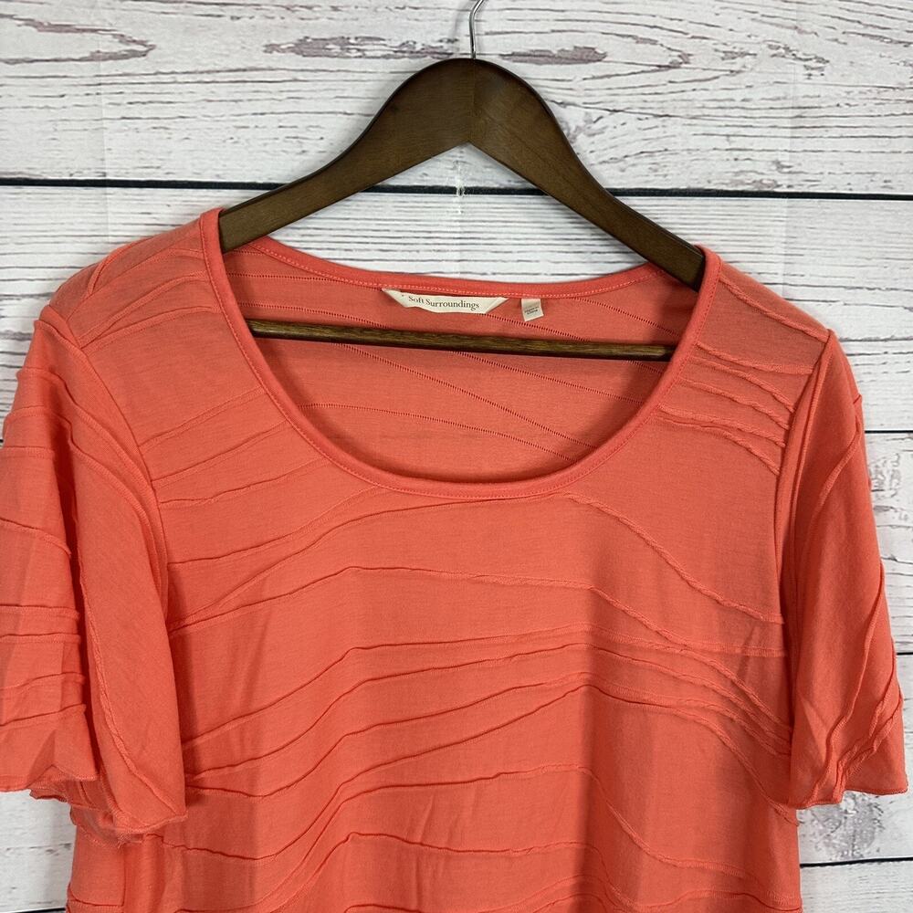 Soft Surroundings Tee Shirt Top Womens Large Orange Salmon Textured - Picture 2 of 12